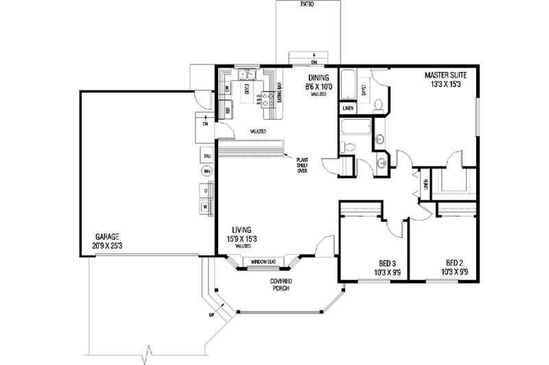 House Plan Design - Floor Plan - Main Floor for Ranch House Plan #60-457 - 3 bed, 2 bath