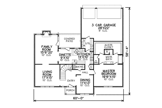 Floor Plan - Main Floor for Traditional House Plan #65-390 - 3 bed, 3 bath