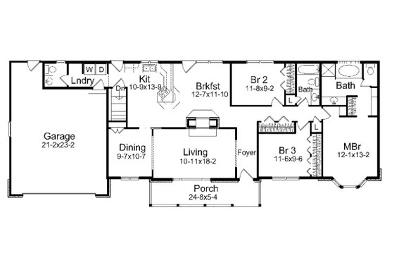 Floor Plan - Main Floor for Ranch House Plan #57-640 - 3 bed, 2.5 bath