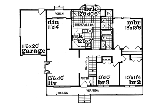 Floor Plan - Main Floor for Ranch House Plan #47-248 - 3 bed, 2 bath