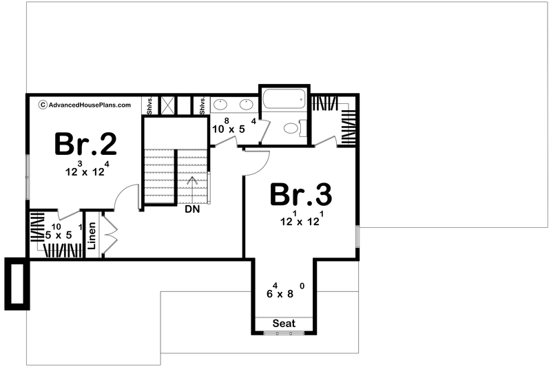 Architectural House Design - Floor Plan - Upper Floor for Cottage House Plan #455-584 - 3 bed, 2.5 bath