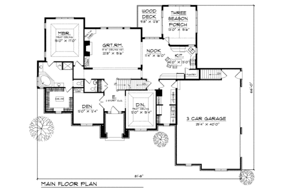 Floor Plan - Main Floor for Traditional House Plan #70-480 - 3 bed, 2.5 bath