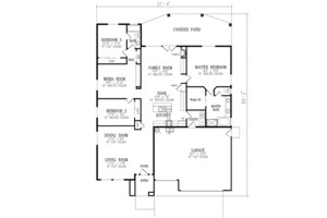 Floor Plan - Main Floor for Adobe / Southwestern House Plan #1-489 - 3 bed, 2 bath