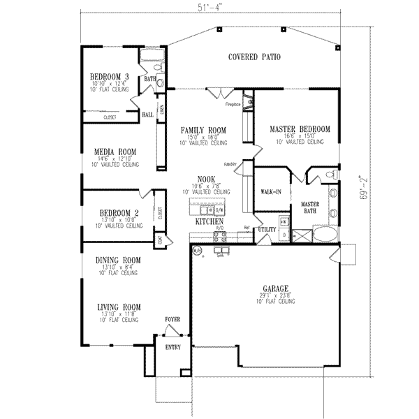 Adobe / Southwestern Floor Plan - Main Floor Plan #1-489