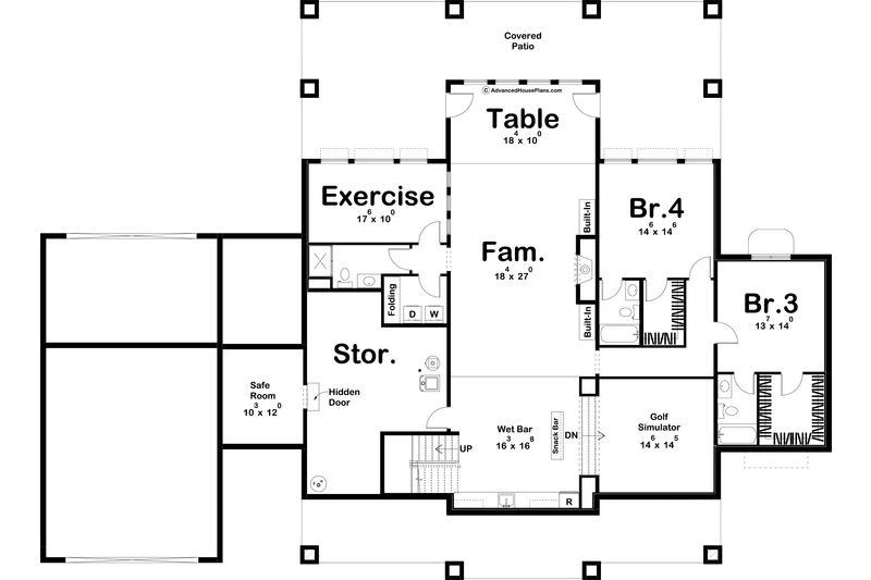 House Design - Floor Plan - Lower Floor for Cabin House Plan #455-257 - 2 bed, 2 bath