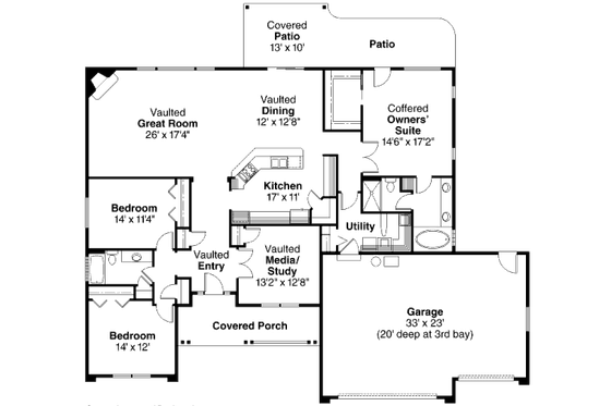Floor Plan - Main Floor for Ranch House Plan #124-672 - 3 bed, 2 bath