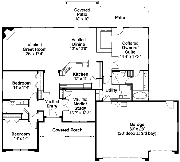 Architectural House Design - Ranch Floor Plan - Main Floor Plan #124-672