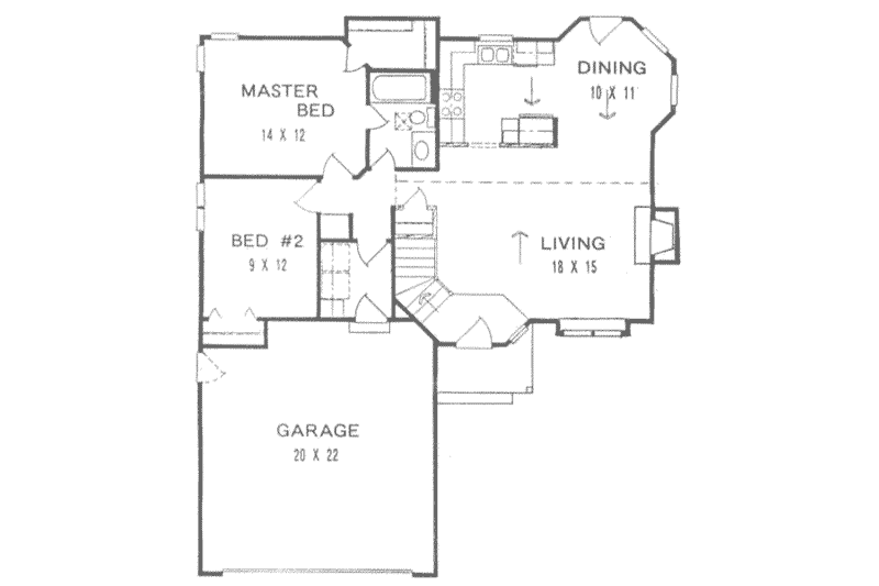 Dream House Plan - Floor Plan - Main Floor for Traditional House Plan #58-155 - 2 bed, 1 bath