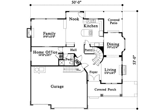 Floor Plan - Main Floor for Traditional House Plan #78-166 - 4 bed, 2.5 bath