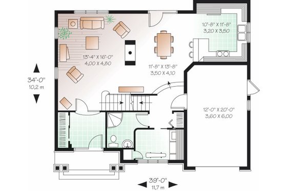 Floor Plan - Main Floor for Traditional House Plan #23-721 - 4 bed, 2 bath