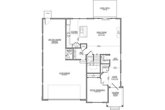 Floor Plan - Main Floor for Craftsman House Plan #1073-16 - 4 bed, 2.5 bath