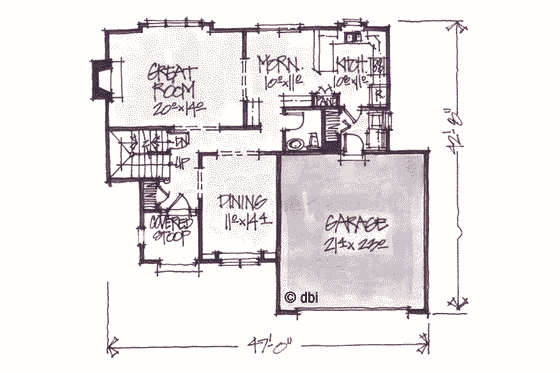 Floor Plan - Main Floor for European House Plan #20-251 - 4 bed, 2.5 bath