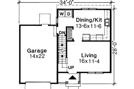 Floor Plan - Main Floor for Traditional House Plan #334-103 - 3 bed, 1 bath