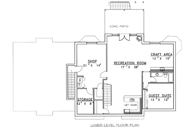 Home Plan - Floor Plan - Lower Floor for Cabin House Plan #117-470 - 3 bed, 4 bath