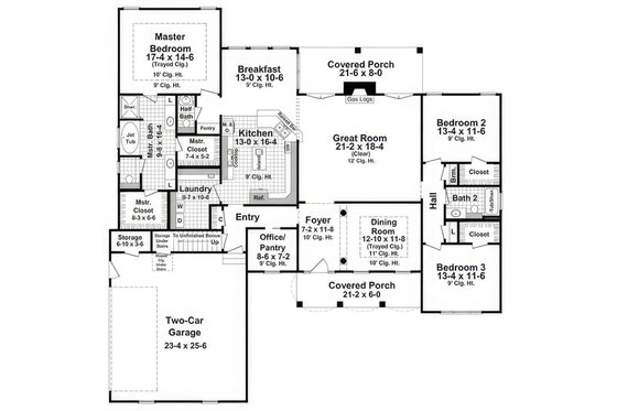 Floor Plan - Main Floor for Farmhouse House Plan #21-549 - 3 bed, 2.5 bath