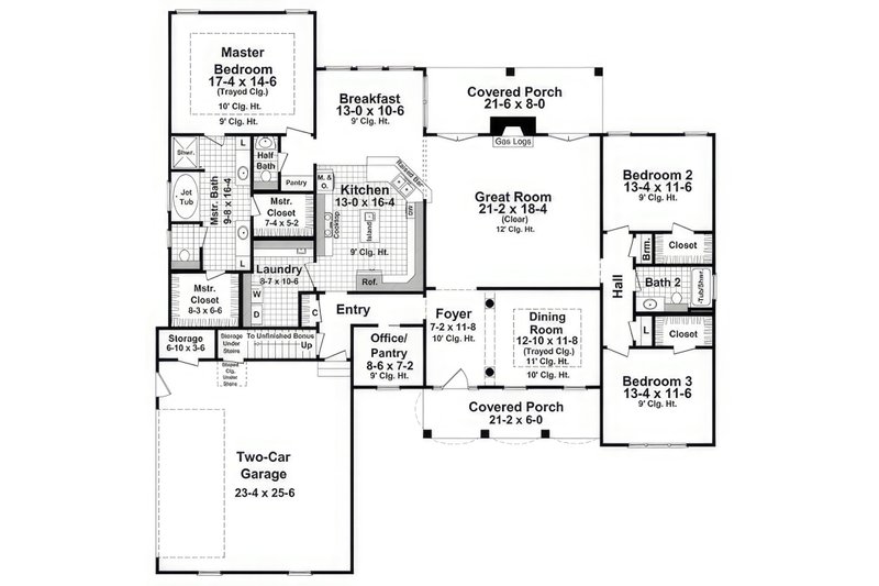 House Blueprint - Floor Plan - Main Floor for Farmhouse House Plan #21-549 - 3 bed, 2.5 bath