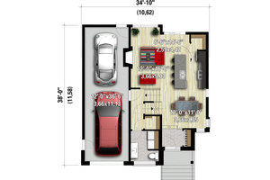 Floor Plan - Main Floor for Contemporary House Plan #25-4899 - 3 bed, 1.5 bath