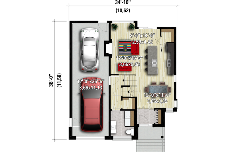 House Blueprint - Floor Plan - Main Floor for Contemporary House Plan #25-4899 - 3 bed, 1.5 bath