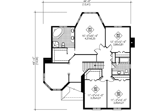 Floor Plan - Upper Floor for European House Plan #25-2217 - 4 bed, 2.5 bath