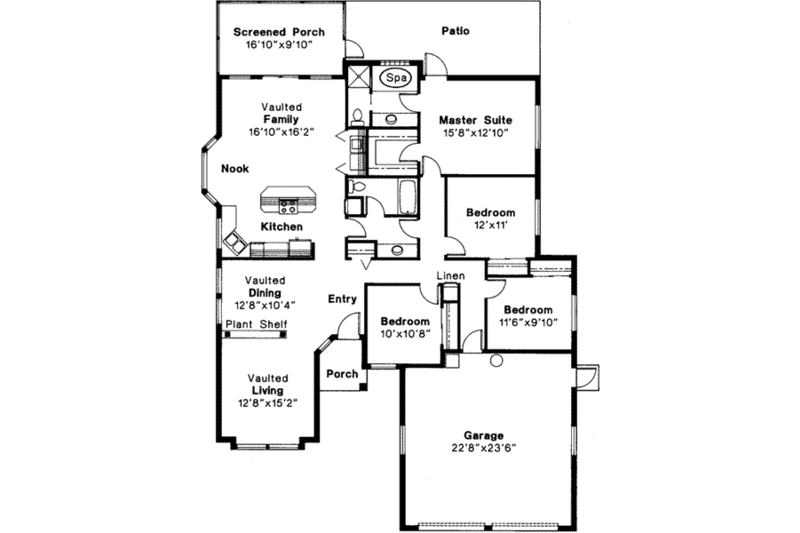 Mediterranean Style House Plan - 4 Beds 2 Baths 1966 Sq/Ft Plan #124 ...