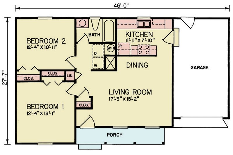Dream House Plan - Floor Plan - Main Floor for Ranch House Plan #54-650 - 2 bed, 1 bath