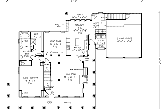 Floor Plan - Main Floor for Country House Plan #410-203 - 4 bed, 2.5 bath