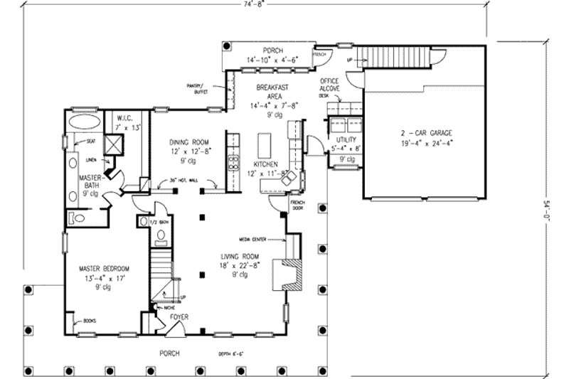 Home Plan - Floor Plan - Main Floor for Country House Plan #410-203 - 4 bed, 2.5 bath