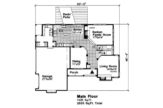 Floor Plan - Main Floor for Traditional House Plan #50-189 - 4 bed, 2.5 bath