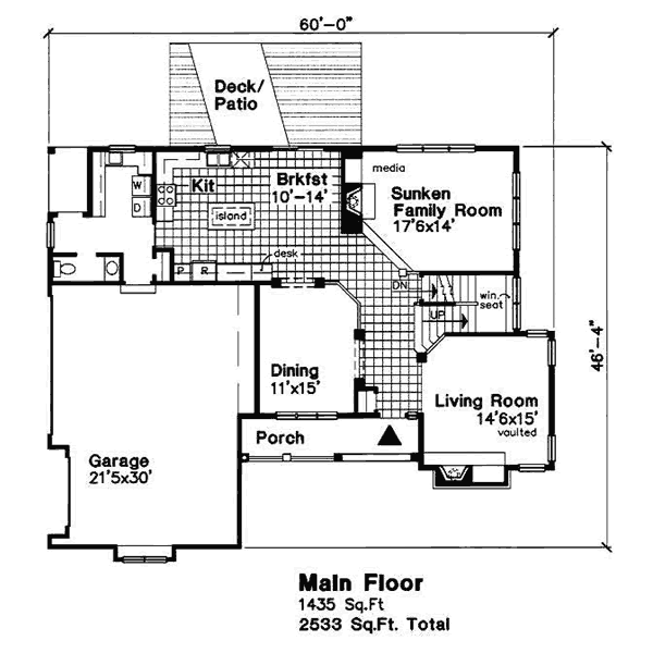 Floor Plan - Main Floor for Traditional House Plan #50-189 - 4 bed, 2.5 bath