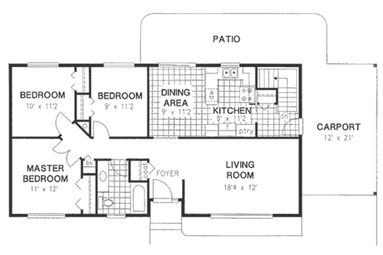 Floor Plan - Main Floor for Ranch House Plan #18-9250 - 3 bed, 1 bath
