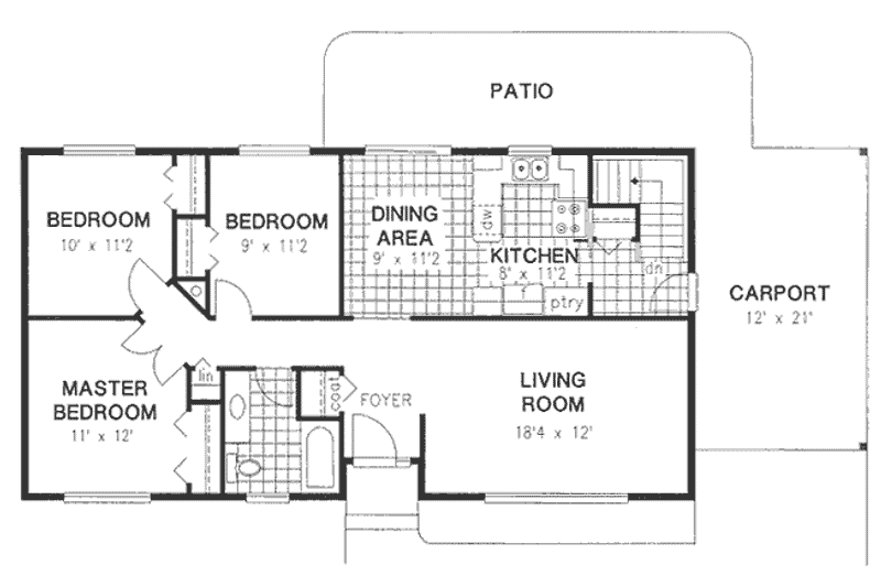 Home Plan - Floor Plan - Main Floor for Ranch House Plan #18-9250 - 3 bed, 1 bath