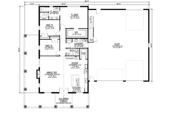 Floor Plan - Main Floor for Barndominium House Plan #1064-148 - 3 bed, 2 bath