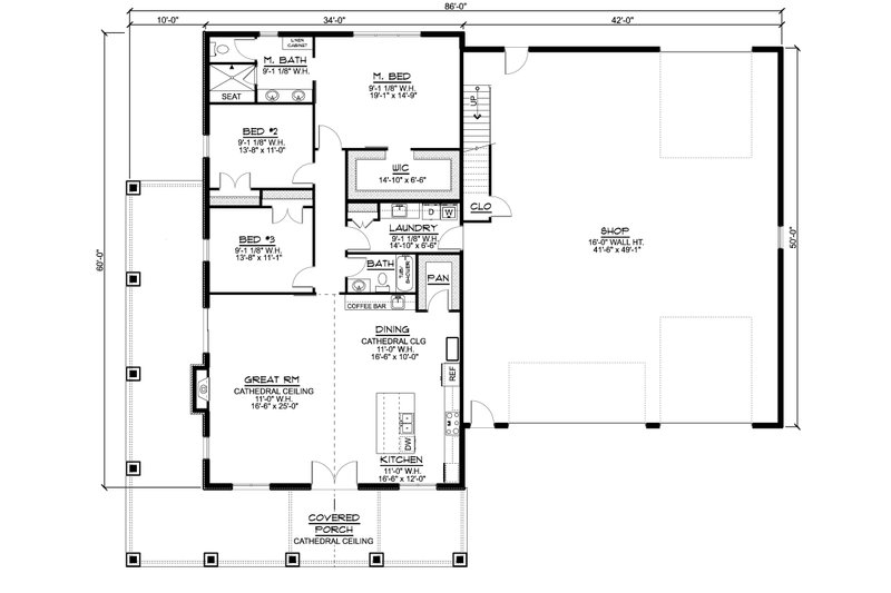 Dream House Plan - Floor Plan - Main Floor for Barndominium House Plan #1064-148 - 3 bed, 2 bath