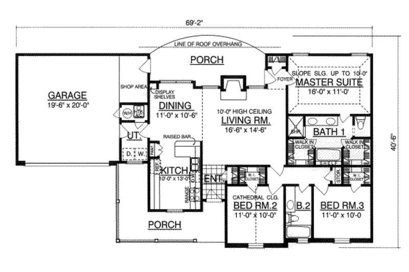 Architectural House Design - Floor Plan - Main Floor for Country House Plan #40-111 - 3 bed, 2 bath