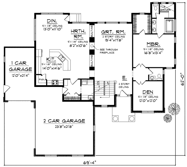 Craftsman Floor Plan - Main Floor Plan #70-630