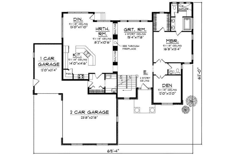 House Plan Design - Floor Plan - Main Floor for Craftsman House Plan #70-630 - 4 bed, 3.5 bath