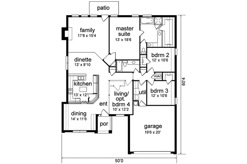 Architectural House Design - Floor Plan - Main Floor for Traditional House Plan #84-178 - 4 bed, 2 bath