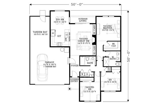 Floor Plan - Main Floor for Craftsman House Plan #53-595 - 3 bed, 2 bath