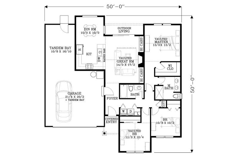 Dream House Plan - Floor Plan - Main Floor for Craftsman House Plan #53-595 - 3 bed, 2 bath