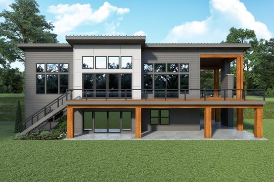 Exterior - Rear Elevation for Contemporary House Plan #1070-161 - 4 bed, 2.5 bath