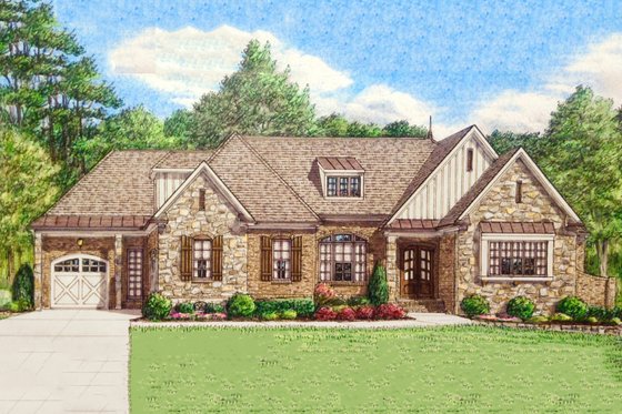 Exterior - Front Elevation for European House Plan #34-240 - 4 bed, 3.5 bath