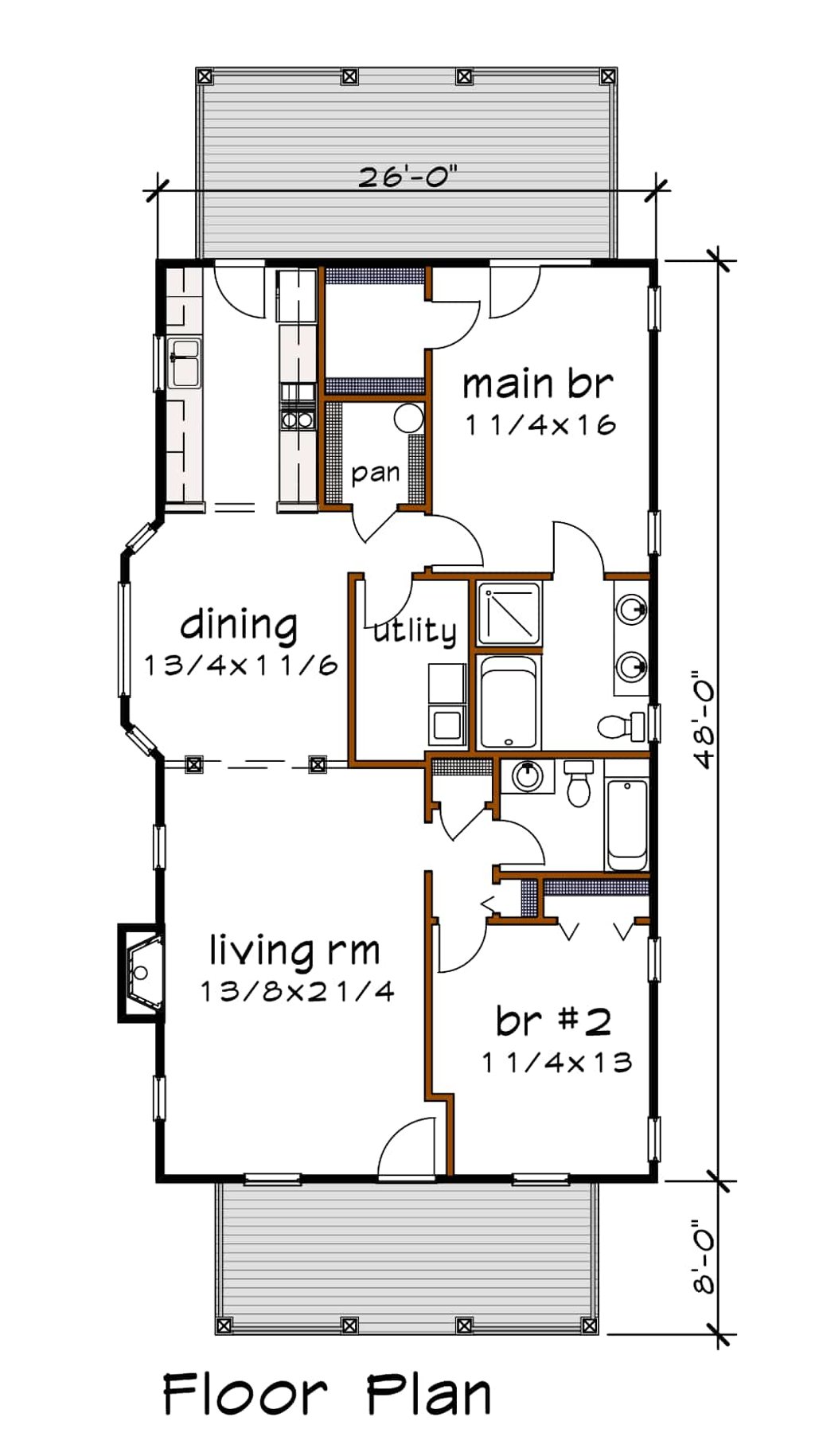 2 Bedroom Bungalow Floor Plans