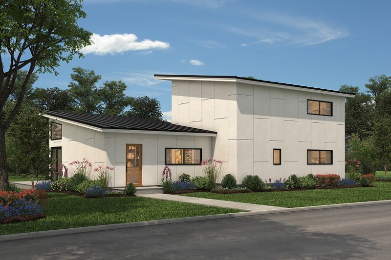 House Blueprint - Exterior - Front Elevation 3 for Modern House Plan #497-31 - 3 bed, 2 bath