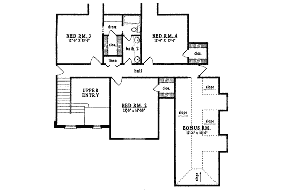 Floor Plan - Upper Floor for European House Plan #42-277 - 4 bed, 2.5 bath