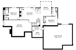 Floor Plan - Lower Floor for European House Plan #51-188 - 3 bed, 3.5 bath