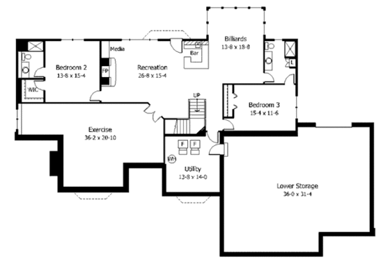 Floor Plan - Lower Floor for European House Plan #51-188 - 3 bed, 3.5 bath