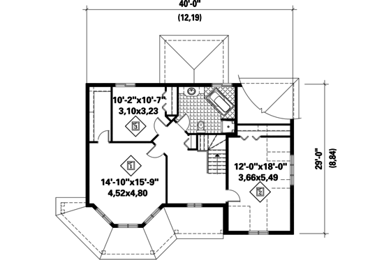 Floor Plan - Upper Floor for Victorian House Plan #25-4762 - 3 bed, 1 bath