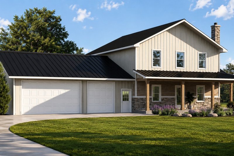 House Blueprint - Exterior - Front Elevation 2 for Barndominium House Plan #1064-495 - 3 bed, 2.5 bath