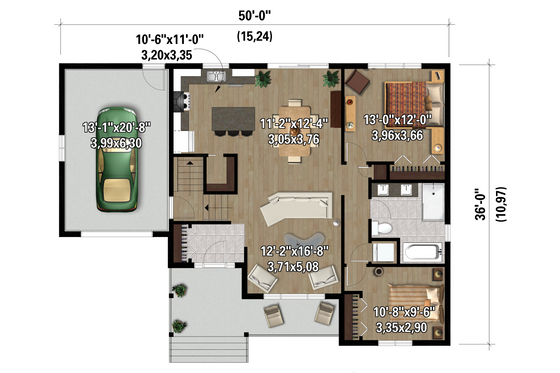 Floor Plan - Main Floor for Farmhouse House Plan #25-4947 - 2 bed, 1 bath