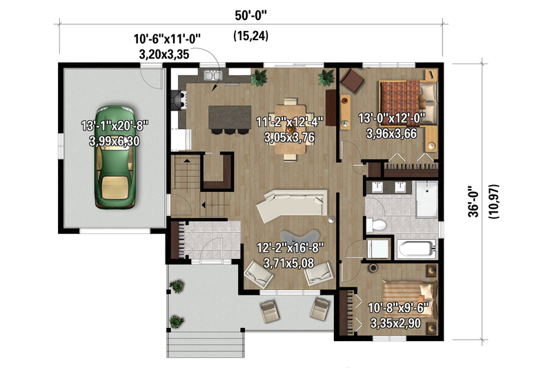 Home Plan - Floor Plan - Main Floor for Farmhouse House Plan #25-4947 - 2 bed, 1 bath